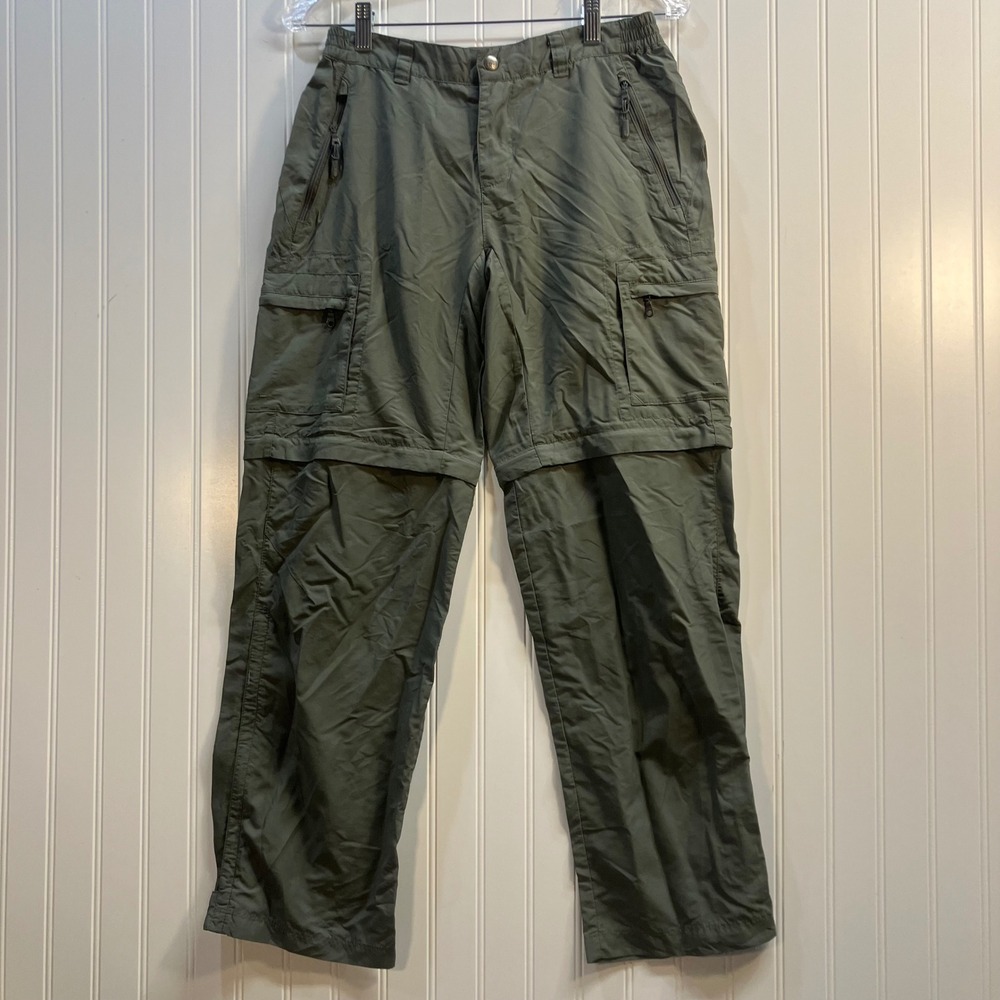 REI Sahara Womens 4 Petite Convertible Cargo Hiking Pants Green UPF 50 Zip Off